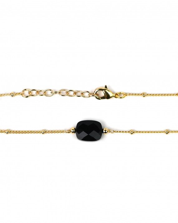 Bracelet rond noir mat avec chaîne ajustable plaquée or, bijoux en  céramique contemporain épuré -  France