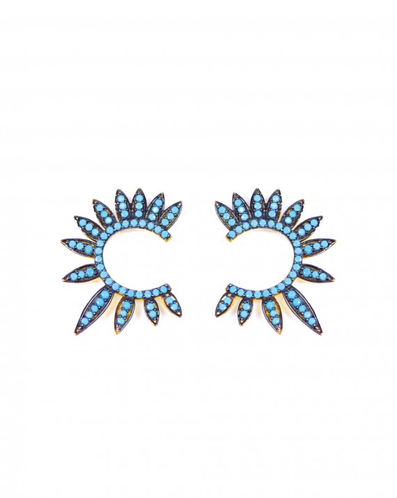 Boucles d'oreilles plaqué or turquoises femme - Bijoux créateur Madame Vedette