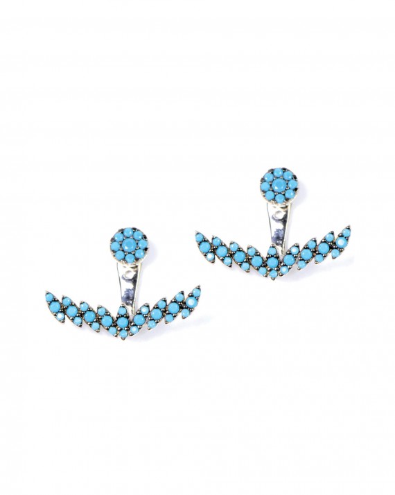 Boucles d'oreilles argent 925 ancre turquoises femme - Bijoux créateur Madame Vedette