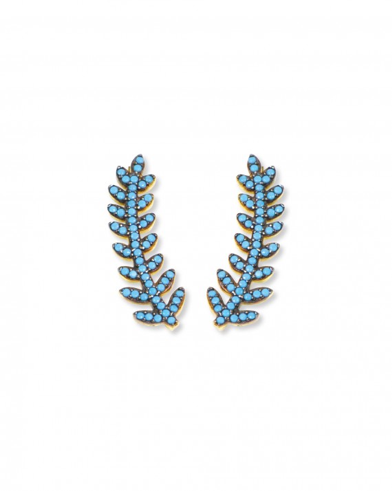 Boucles d'oreilles plaqué or palme turquoises femme - Bijoux créateur Madame Vedette