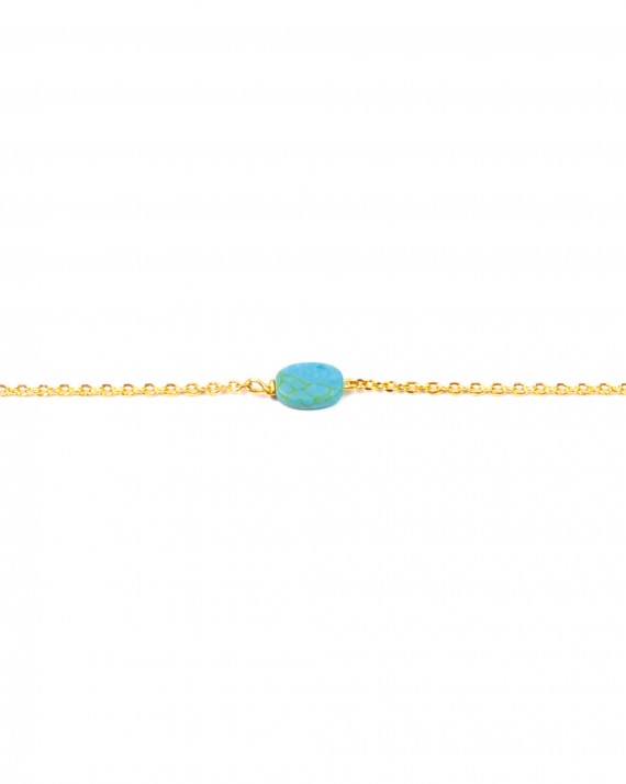 Bracelet chaîne plaqué or pierre turquoise - Bijoux créateur blog mode - Madame Vedette