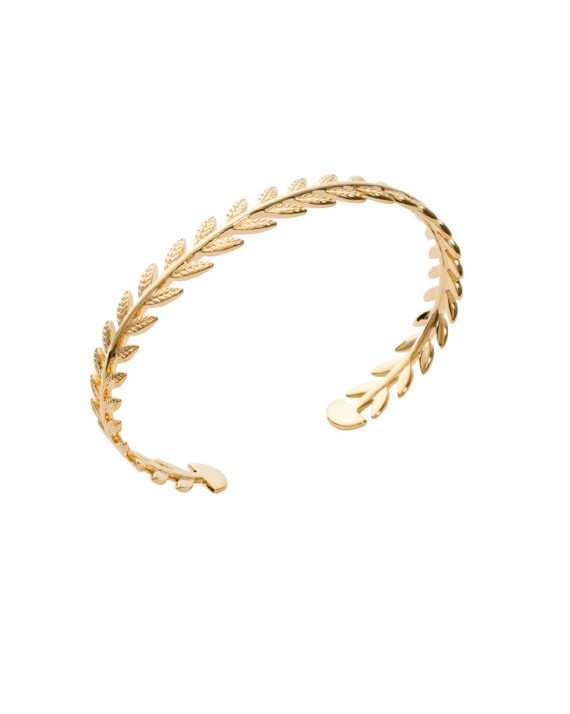 Bracelet jonc ouvert lauriers doré à l'or fin - Bijoux créateur tendance mode - Madame Vedette